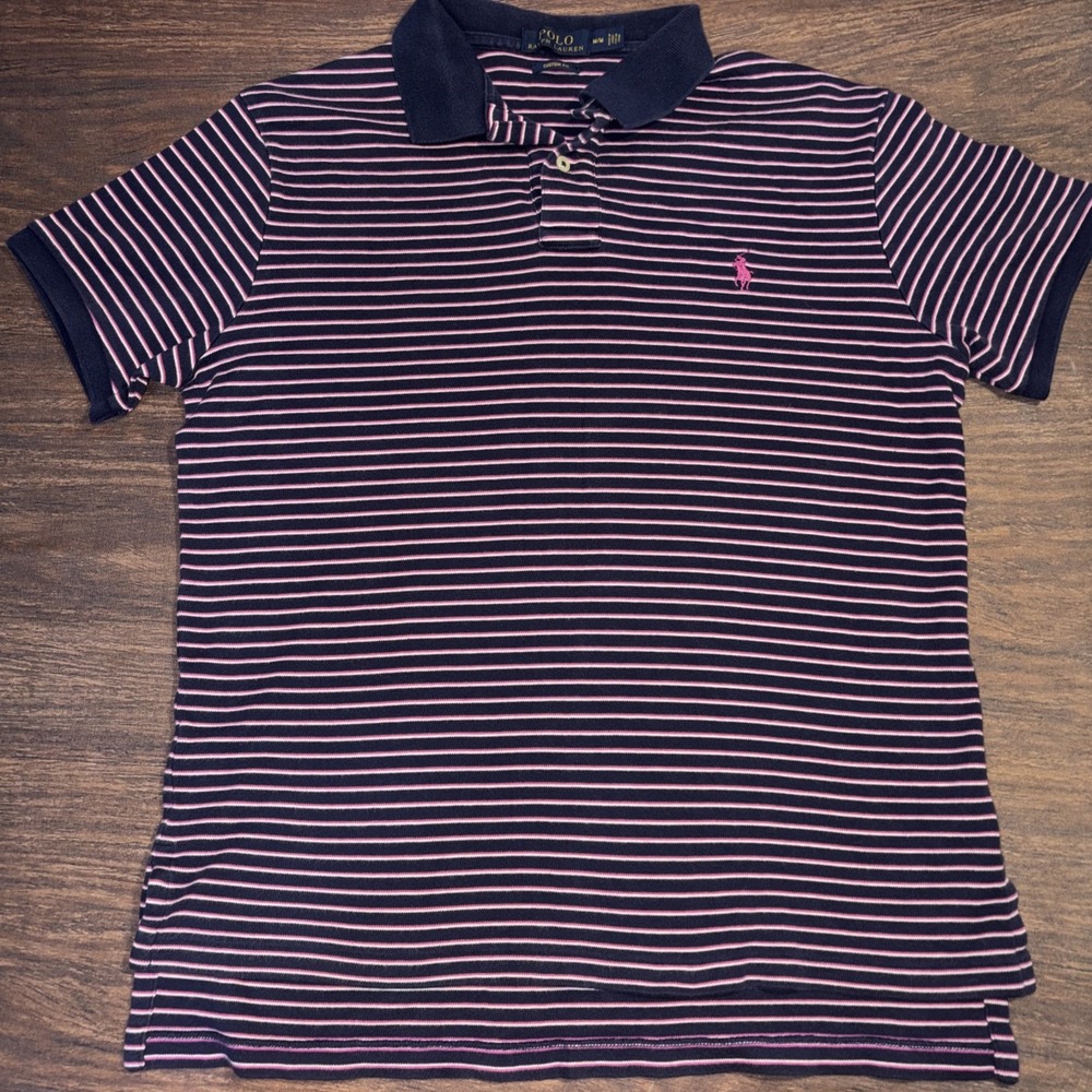 Polo Ralph Lauren Men's Medium Short Sleeve Shirt Blue Purple Stripe